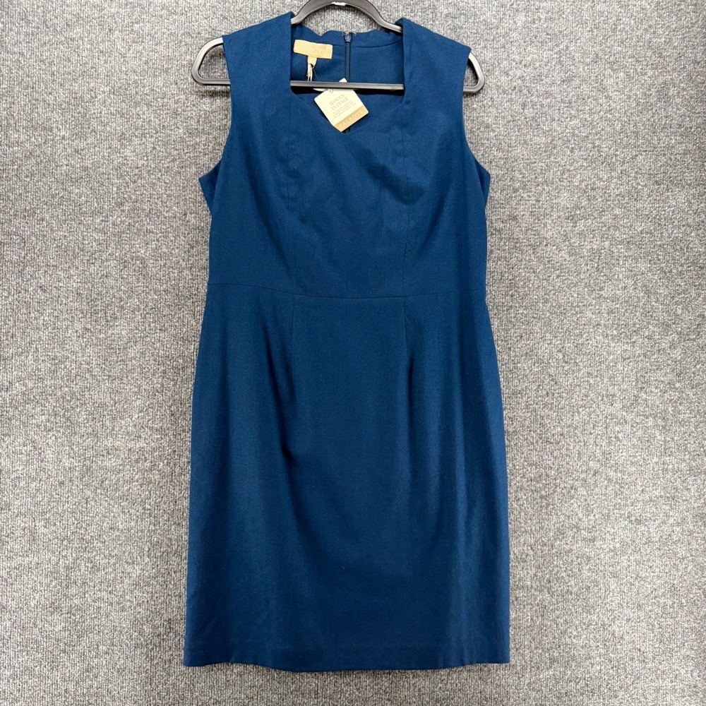 Talbots Dress 12P Blue Virgin Wool Sleeveless Sheath Ladies Old Money Modest